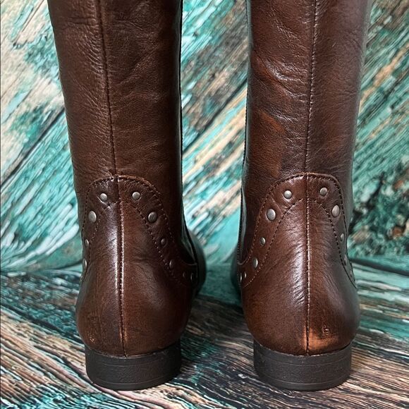 Born Lizzie Tall Brown Leather Studded Riding Boot - Picture 11 of 15